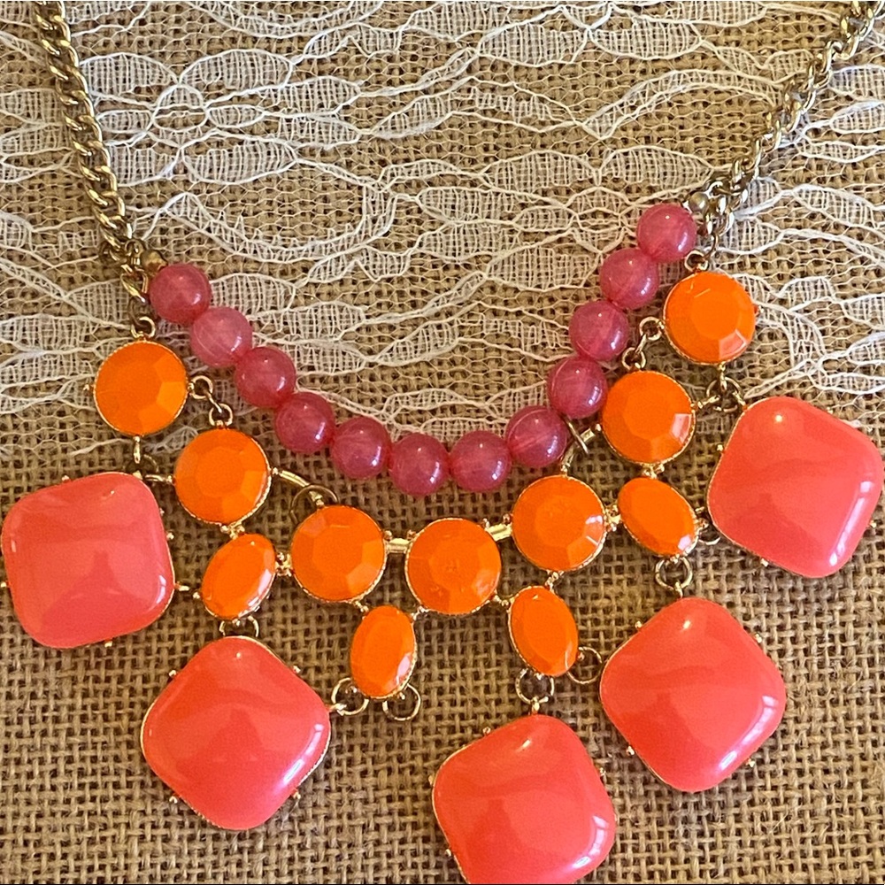 Orange/Pink Statement Trendy Boutique Necklace
